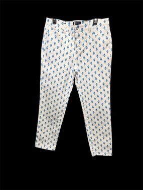 Talbots White Jean Pants with Blue Floral Motif